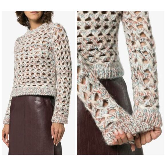 Missoni Crochet Sweater Open Knit Wool Alpaca Cropped Long Sleeve Top 38 IT 2 XS - Picture 1 of 11